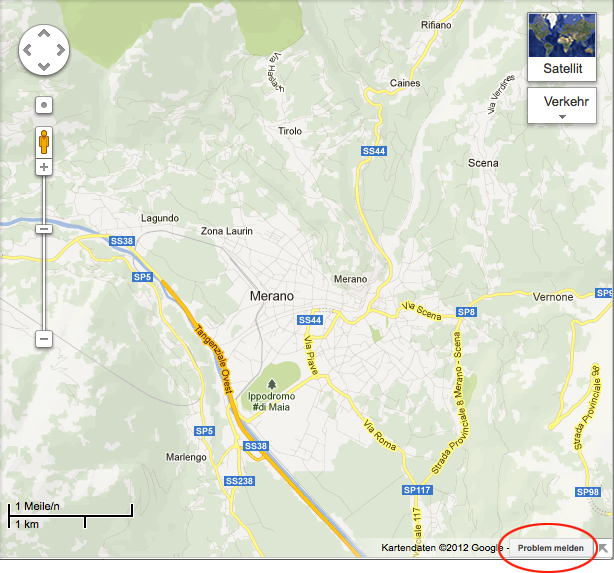 Google Maps: Problem melden.