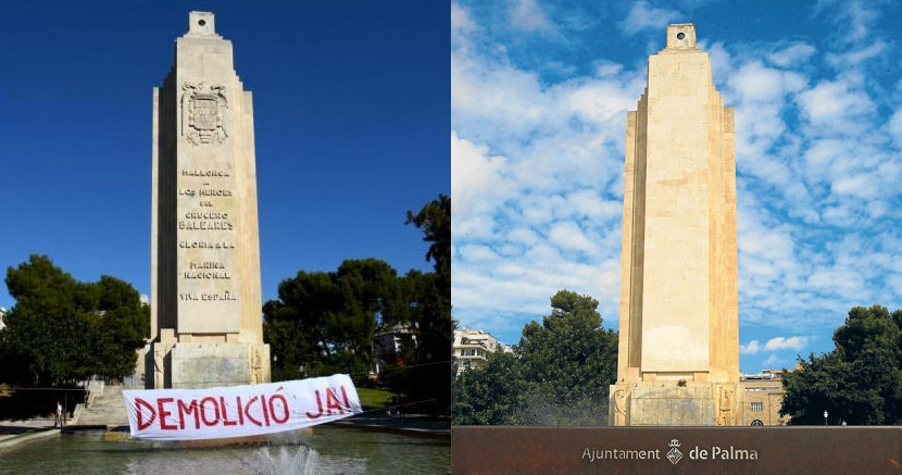 Monument vor und nach seiner Entschärfung. (Quelle: dbalears und arabalears).